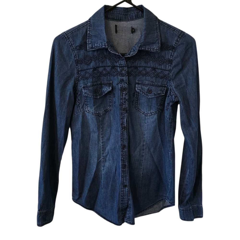 Cavalini Small Blue Denim Button-Up Aztec Shirt